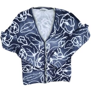 Betty Barclay London Medium‎ Floral Navy and White Women's Sweater Cotton